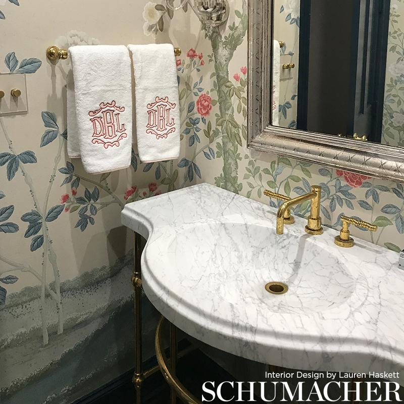 British Schumacher by Miles Redd Madame de Pompadour Wallpaper Mural in Alabaster For Sale