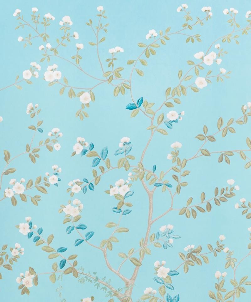 Mural de papel pintado Schumacher by Miles Redd Madame de Pompadour en aguamarina Británico en venta