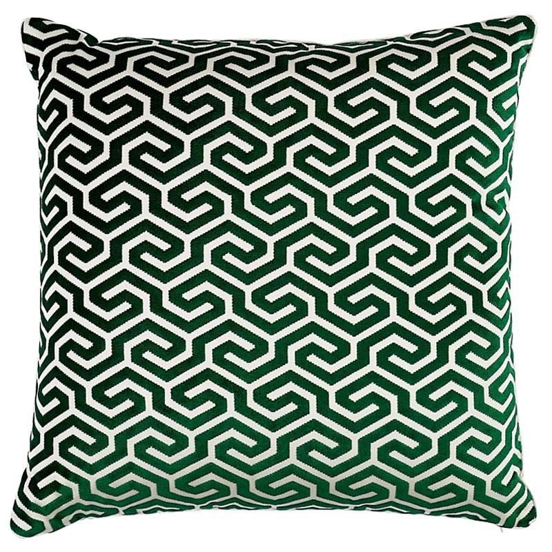 Schumacher Ming Fret Velvet 20" Pillow in Emerald