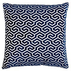 Schumacher Ming Fret Velvet 20" Pillow in Navy