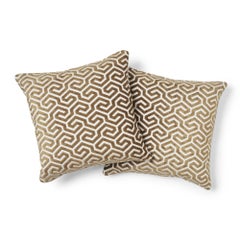 Schumacher Ming Fret Velvet 18" Pillow in Bronze