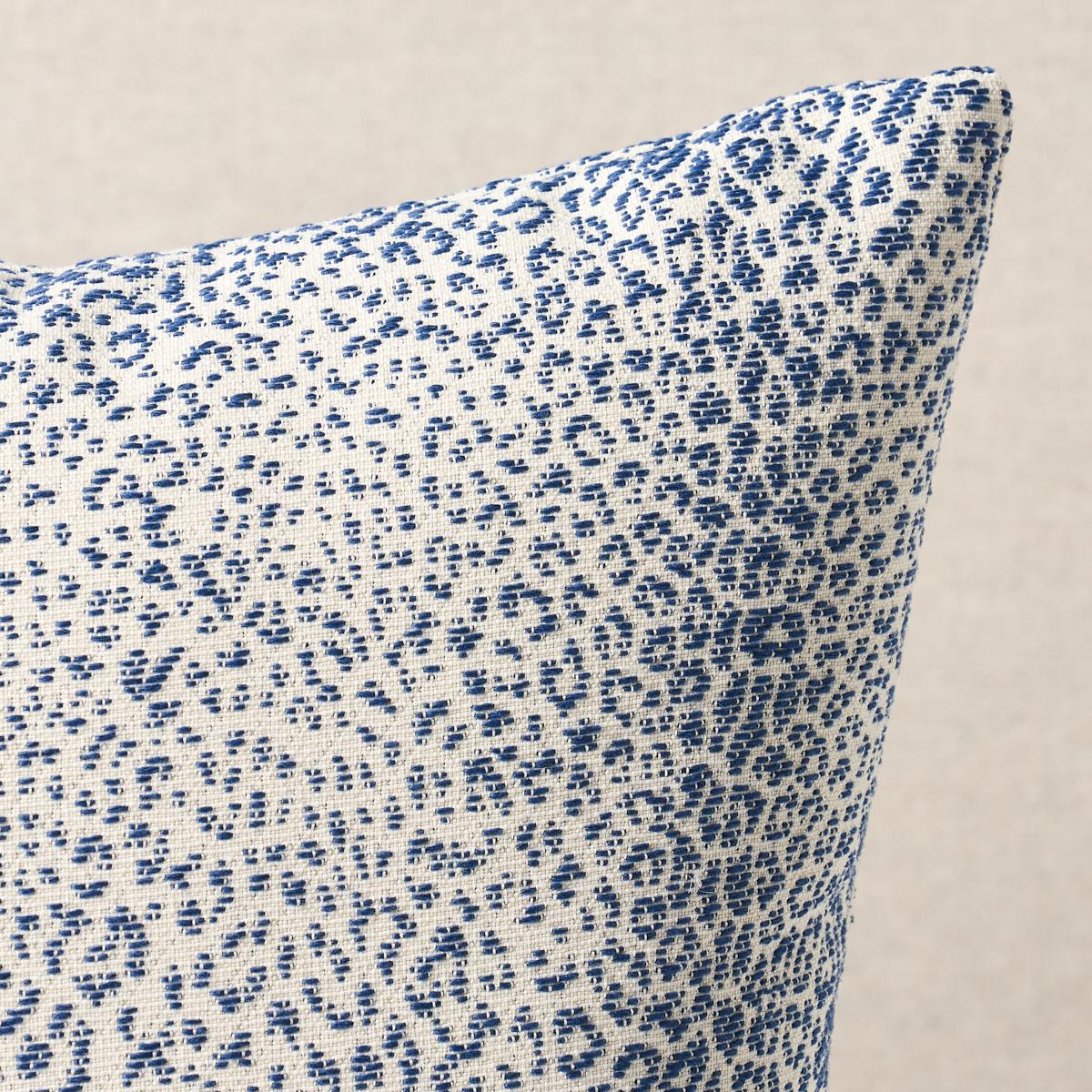 This pillow features Mini Leopard with a knife edge finish. A fabulous woven, Mini Leopard Indoor/Outdoor fabric in navy features a small-scale, allover animal print that is just right for layering and never goes out of style. Pillow includes a
