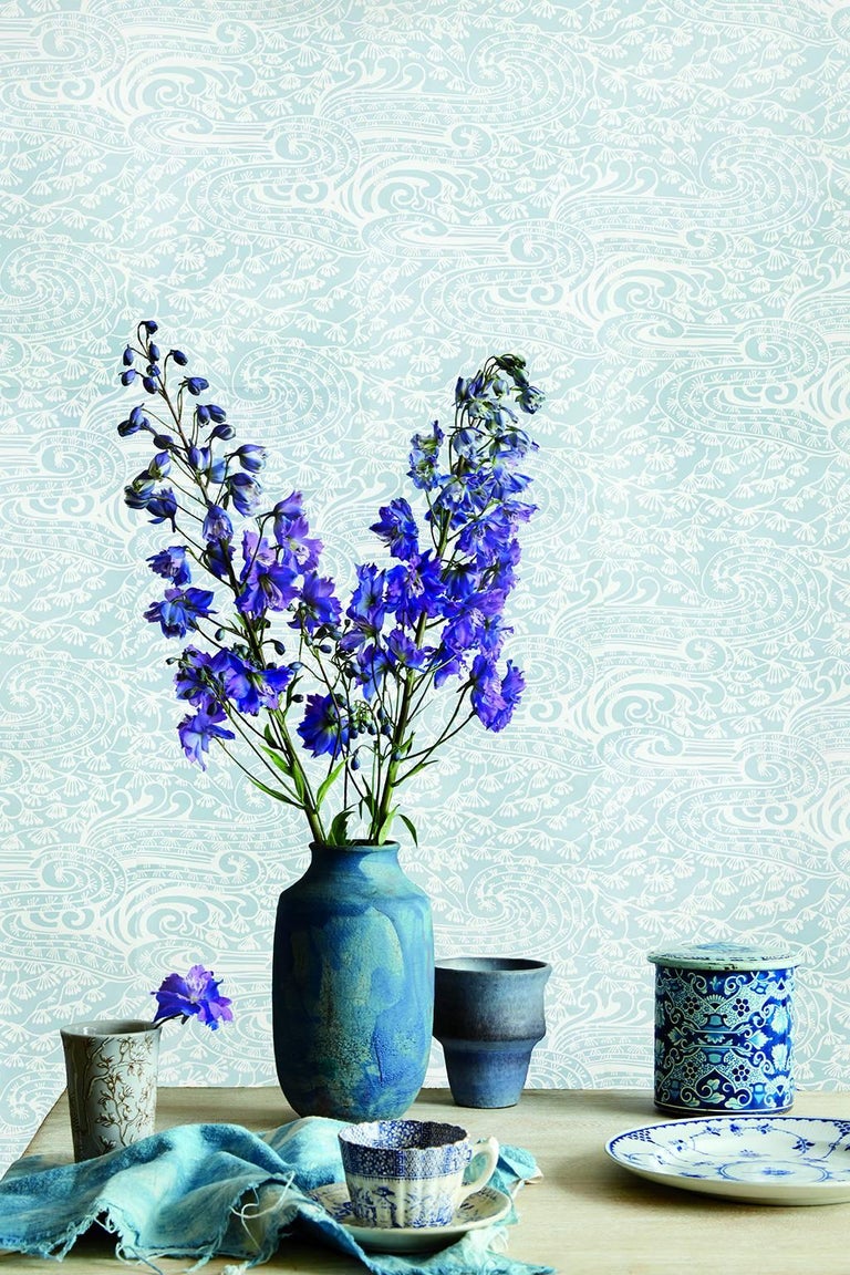 Schumacher Mizu Floral Botanical Print Sky Blue Wallpaper ...