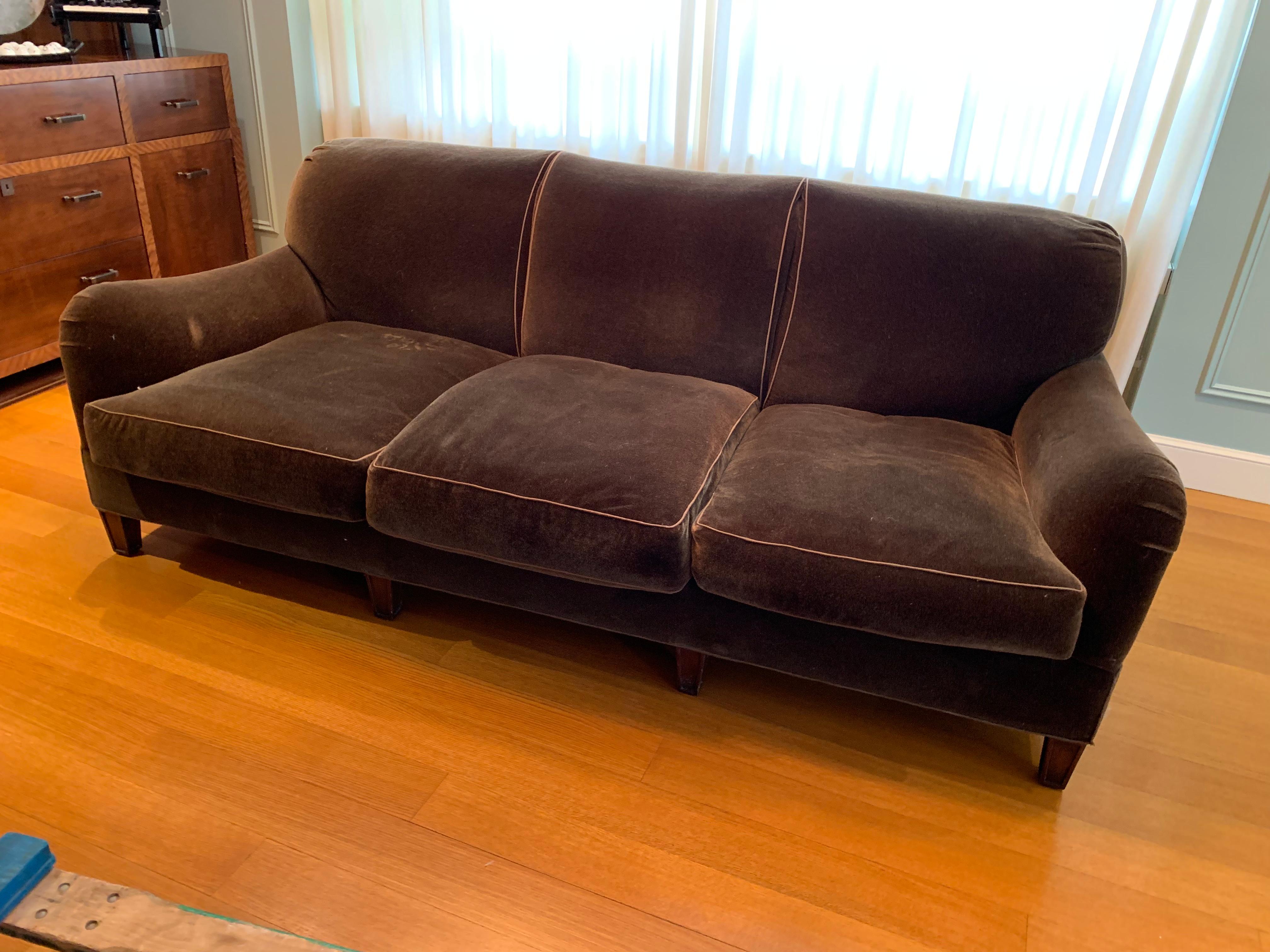 Schumacher Mohair Three-Seat Sofa , 2 available  For Sale 5