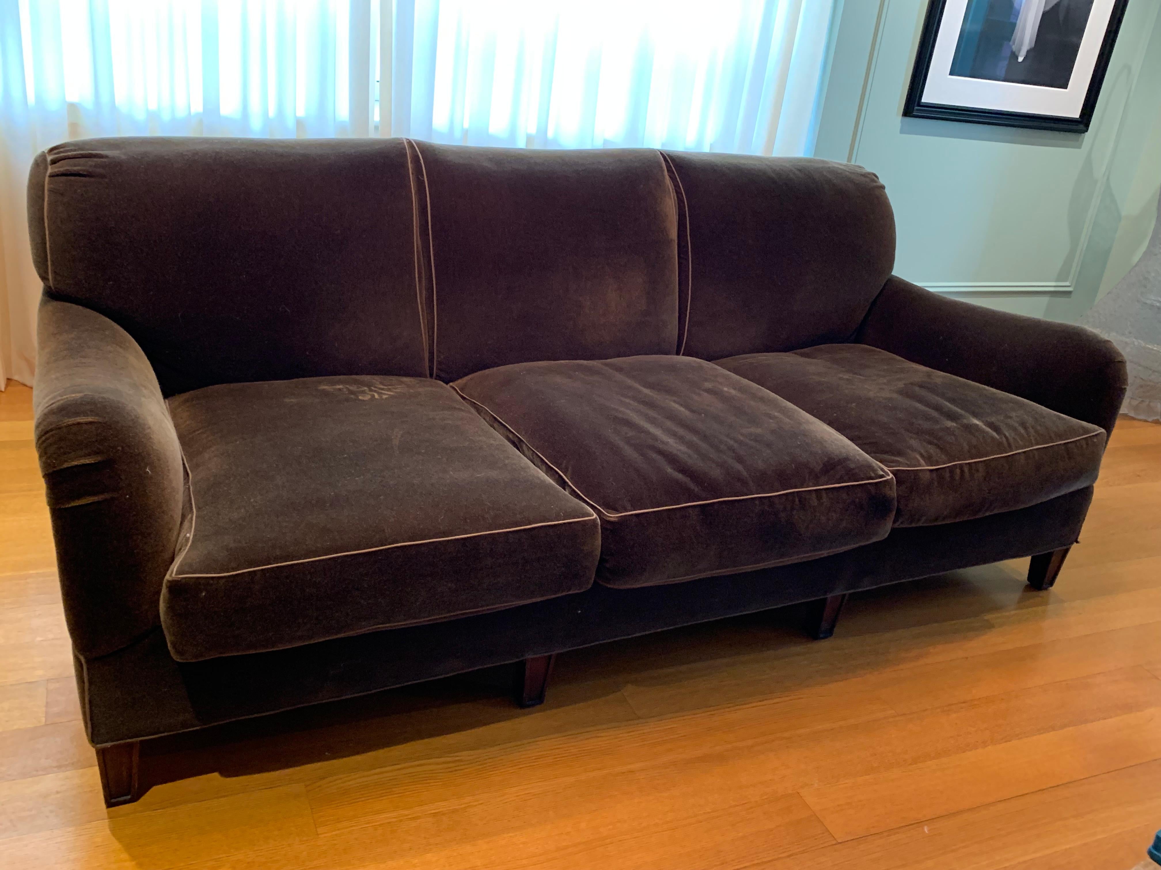 Schumacher Mohair Three-Seat Sofa , 2 available  For Sale 7
