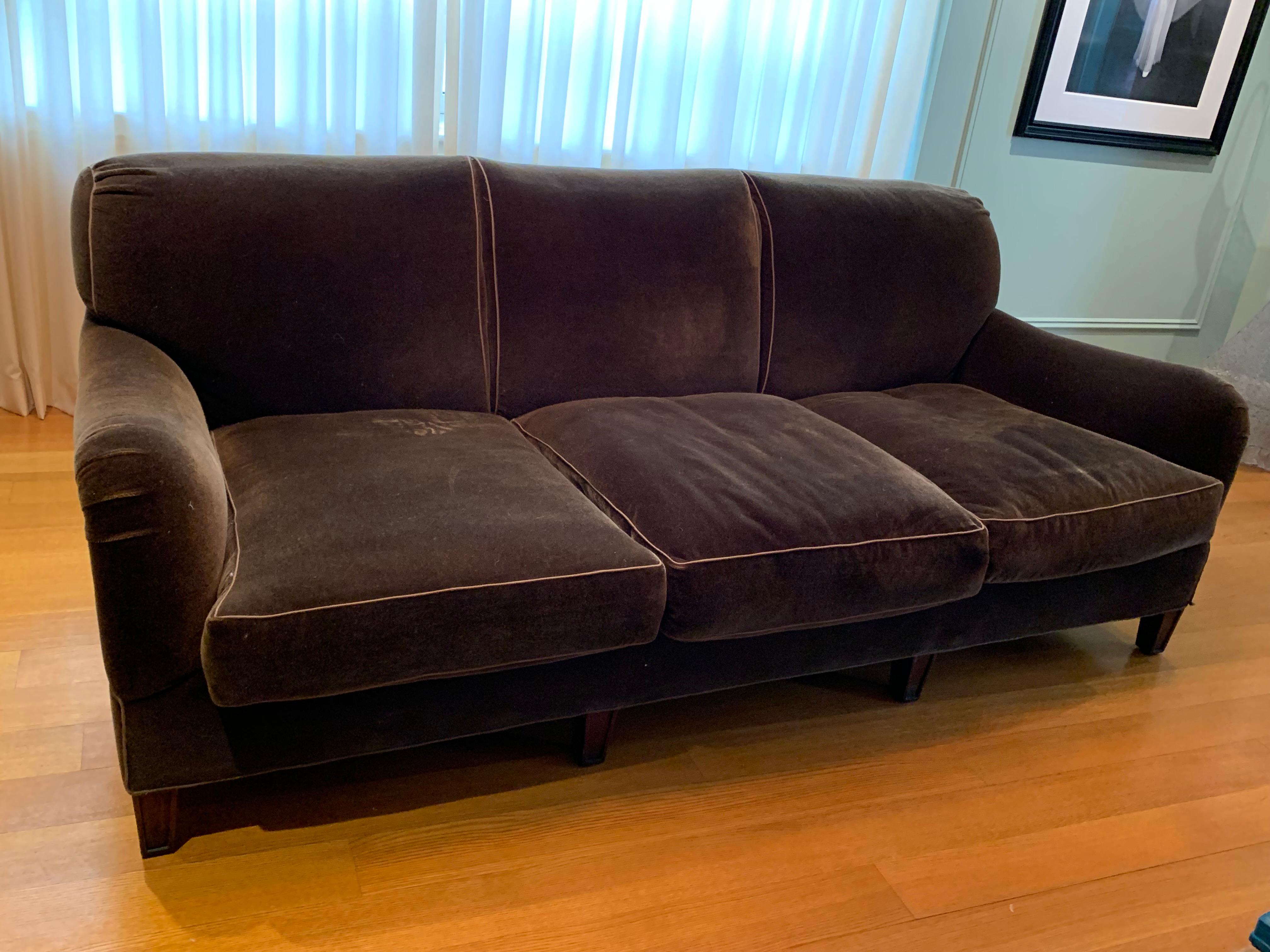 Schumacher Mohair Three-Seat Sofa , 2 available  For Sale 8