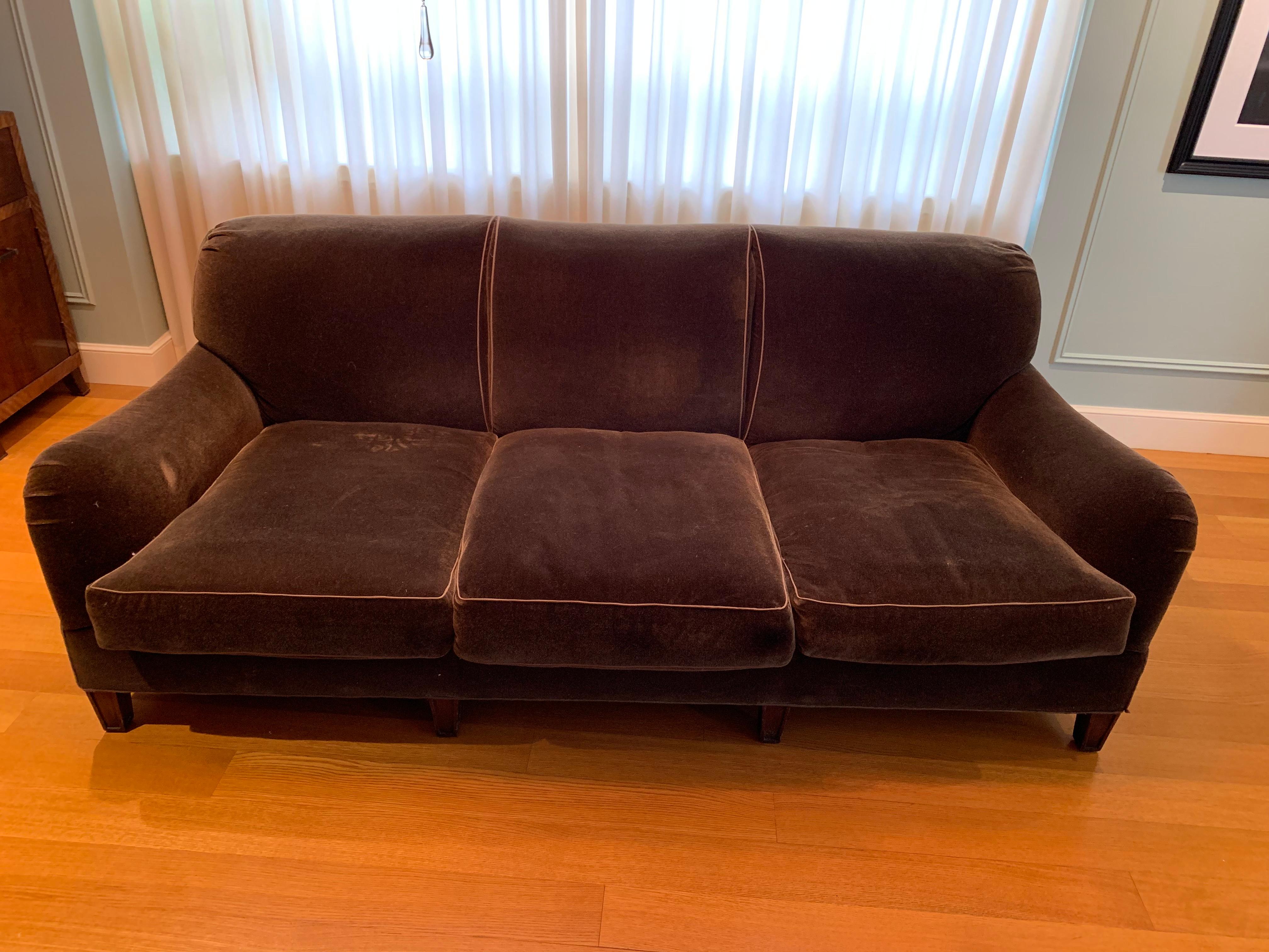 Hand-Crafted Schumacher Mohair Three-Seat Sofa , 2 available  For Sale