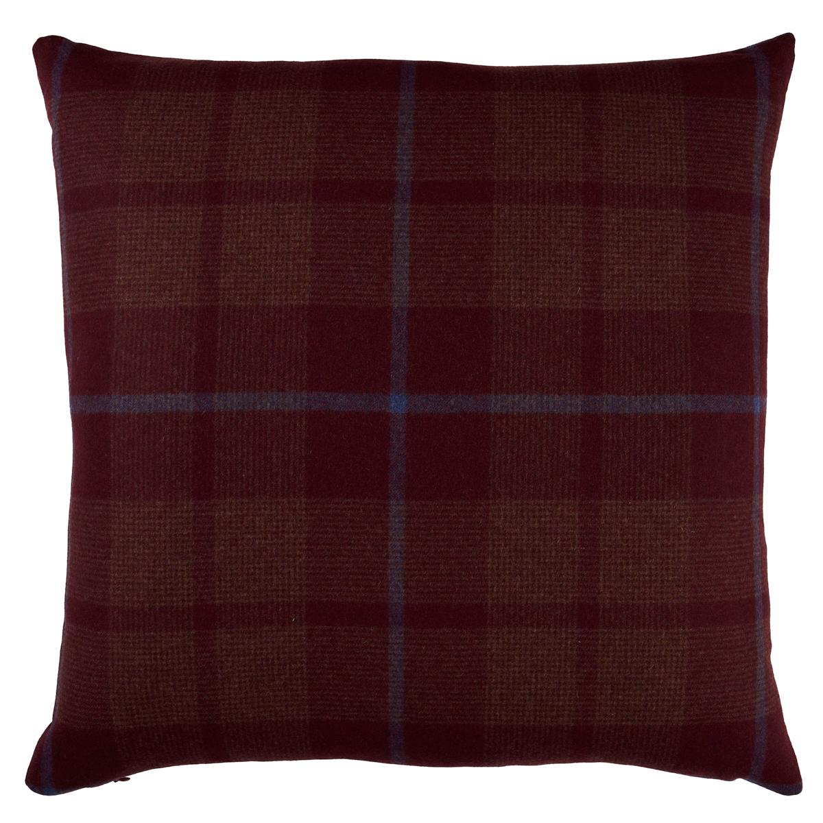 Schumacher Montana Wool Plaid 22" Pillow in Burgundy For Sale