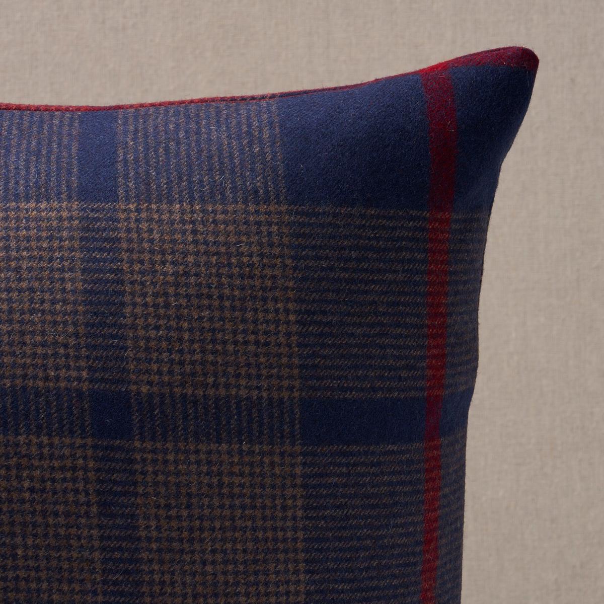 This pillow features Montana Wool Plaid with a knife edge finish. Montana Wool Plaid in navy is a fine, tightly woven houndstooth check with an overstripe that adds lovely depth and a touch of contrast. Pillow includes a feather/down fill insert and