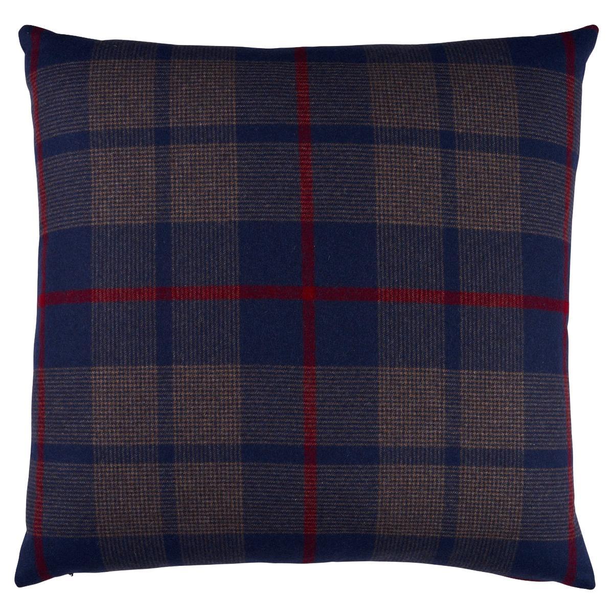 Schumacher Montana Wool Plaid 22" Pillow in Navy For Sale