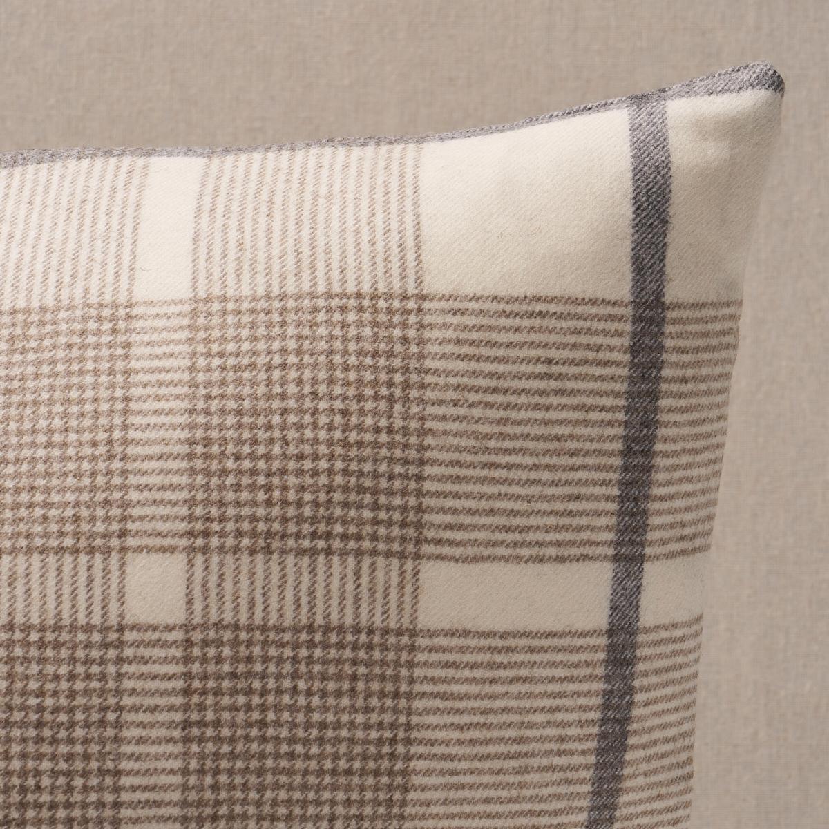 This pillow features Montana Wool Plaid with a knife edge finish. Montana Wool Plaid in neutral is a fine, tightly woven houndstooth check with an overstripe that adds lovely depth and a touch of contrast. Pillow includes a feather/down fill insert
