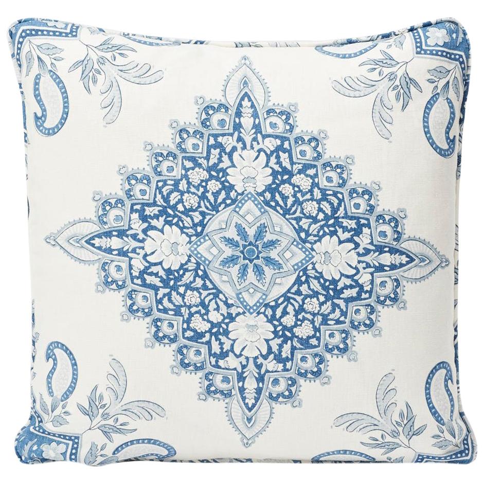 Schumacher Montecito Medallion Large-Scale Indigo Two-Sided 18" Linen Pillow