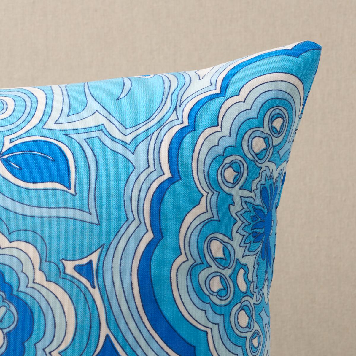 This pillow features Morning Sunrise Indoor/Outdoor by Trina Turk with a knife edge finish. Created by Trina Turk, Morning Sunrise Print Indoor/Outdoor fabric is a fashion-inspired abstract floral with a groovy retro vibe. Pillow includes a polyfill