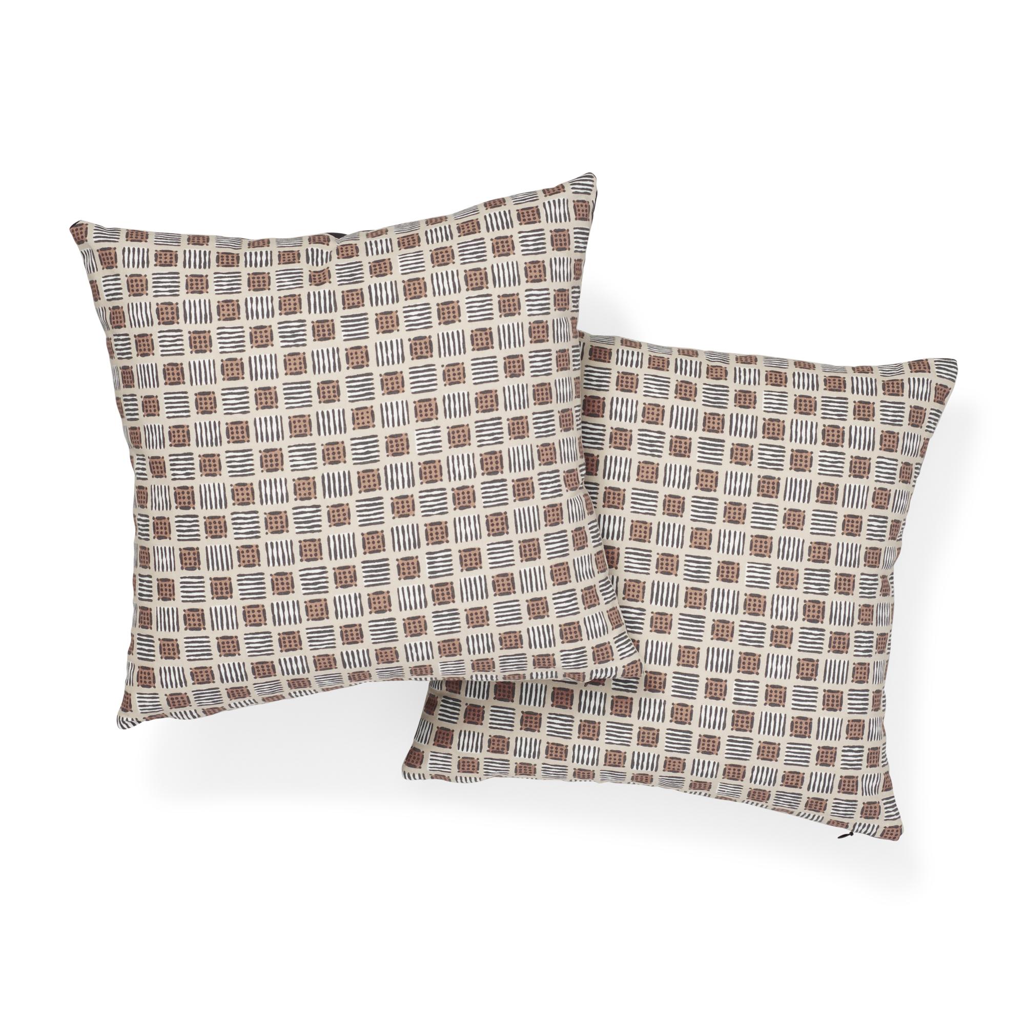 American Schumacher Mottley Grid Wren Cotton Linen Pillow For Sale