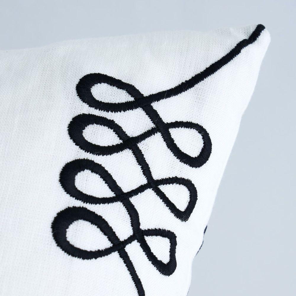 This pillow features Nicolette Embroidery with a knife edge finish. A swirling interpretation of a Classic trellis motif, this stylized pattern boasts a nice scale and a sophisticated versatility that would work in a range of interiors.

*If out of