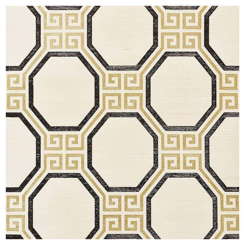 Schumacher Octavia Sisal Wallpaper in Gold and Jet For Sale at 1stDibs