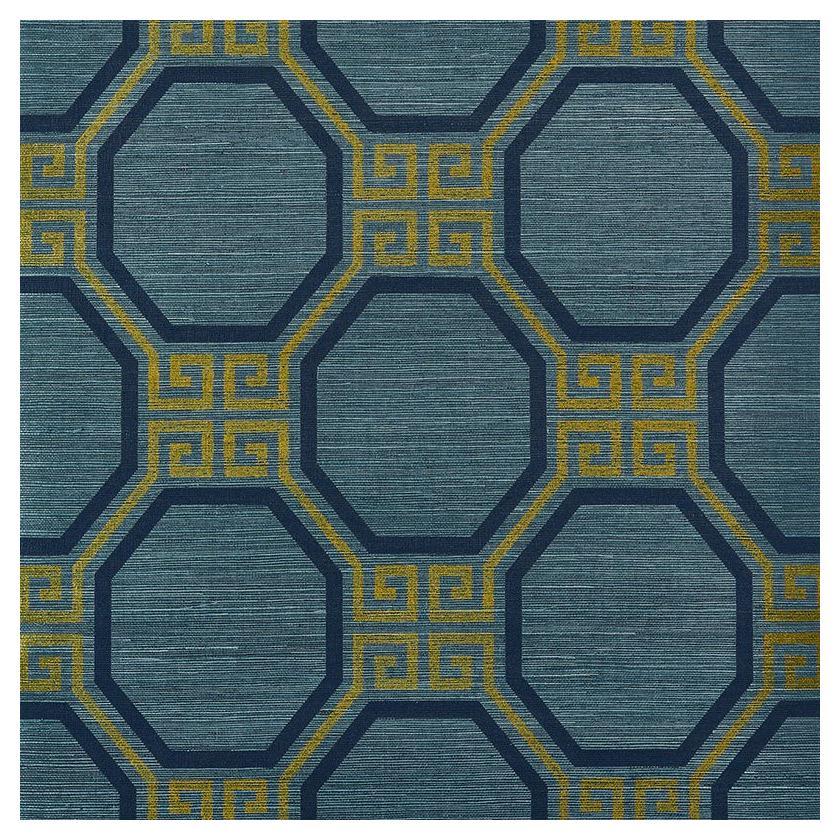Schumacher Octavia Carta da parati in Sisal in Peacock