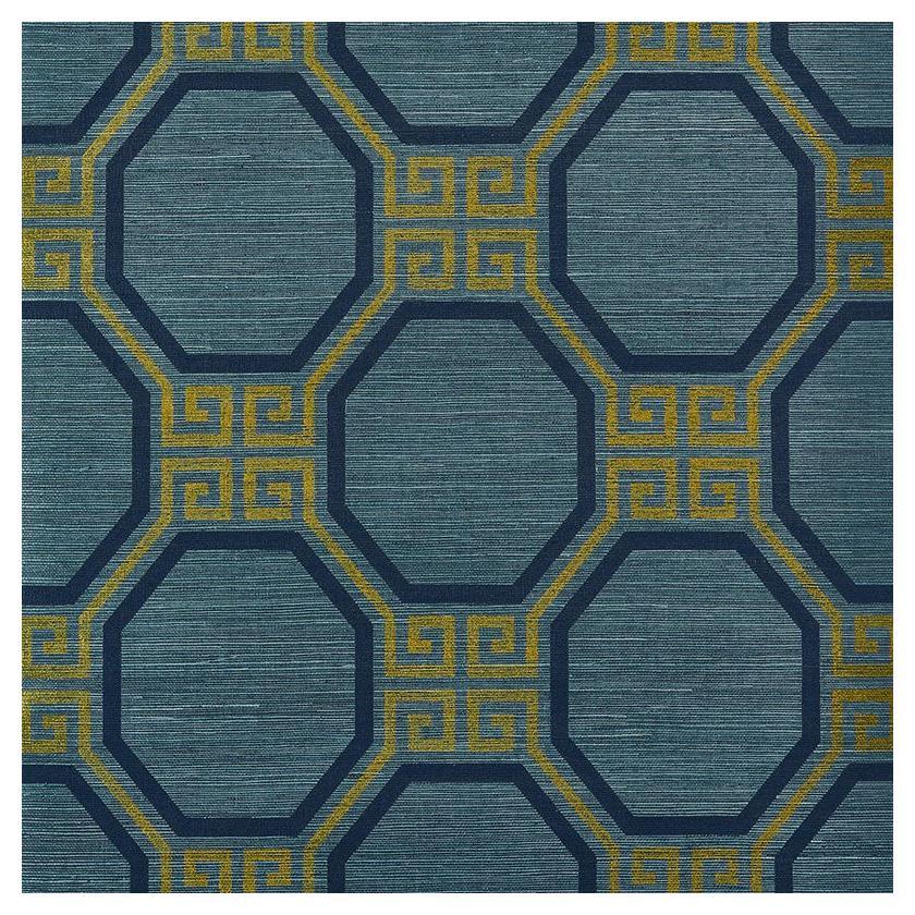 Schumacher Octavia Sisal Wallpaper in Peacock For Sale