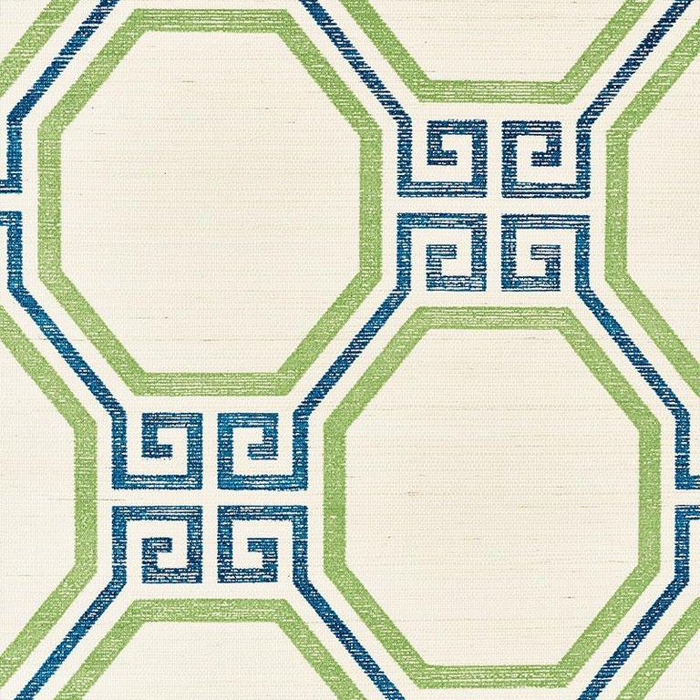 Schumacher Octavia Sisal Wallpaper in Turquoise and Palm For Sale at ...