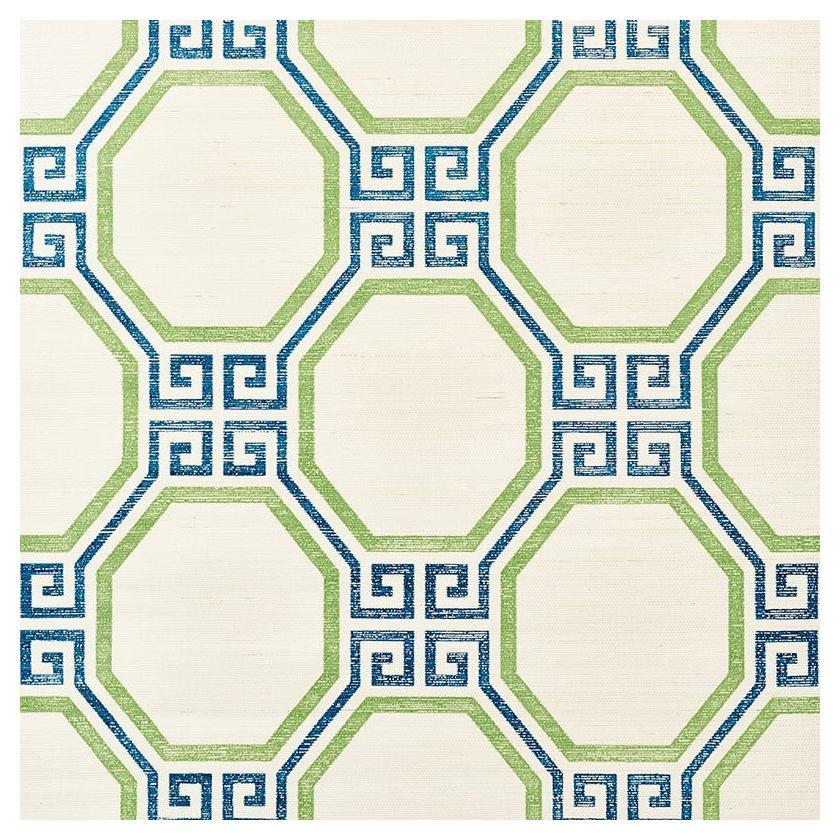 Papel pintado Schumacher Octavia Sisal en Turquesa y Palma