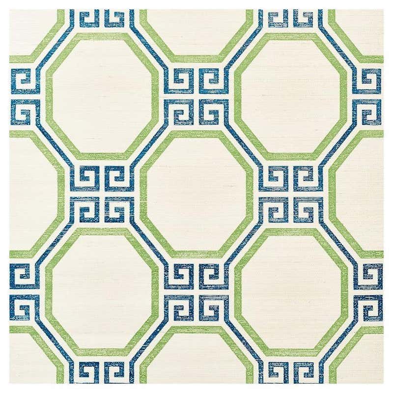 Schumacher Acanthus Stripe Sisal Wallpaper In Haze For Sale at 1stDibs