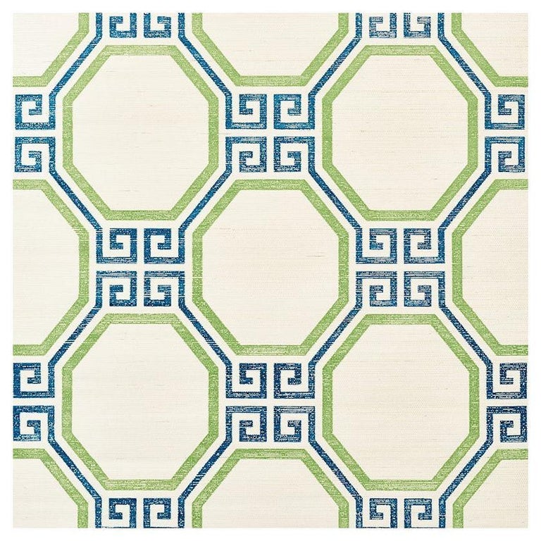 Schumacher Octavia Sisal Wallpaper in Turquoise and Palm For Sale at ...