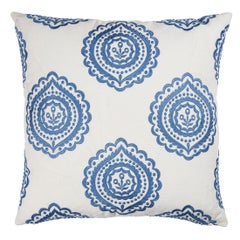 Schumacher Olana Embroidery 22" Pillow In Blue