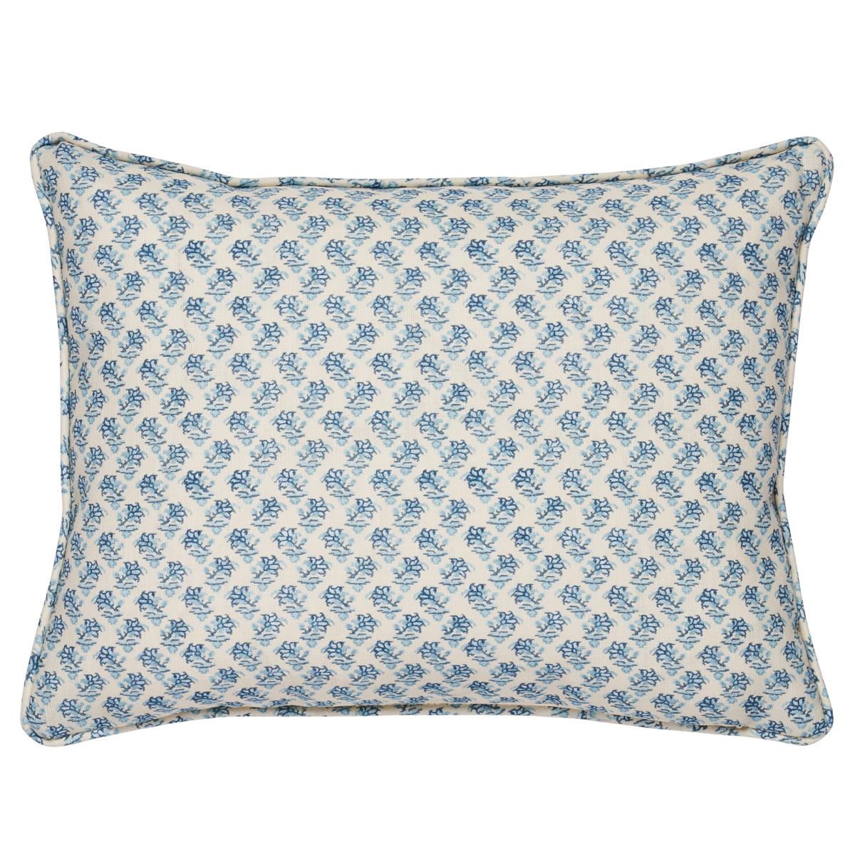 This pillow features Oleander Indoor/Outdoor by Mark D. Sikes for Schumacher with a self welt finish. Inspired by traditional Indian block prints, Oleander Indoor/Outdoor in indigo by Mark D. Sikes is a stylish high-performance fabric that can stand