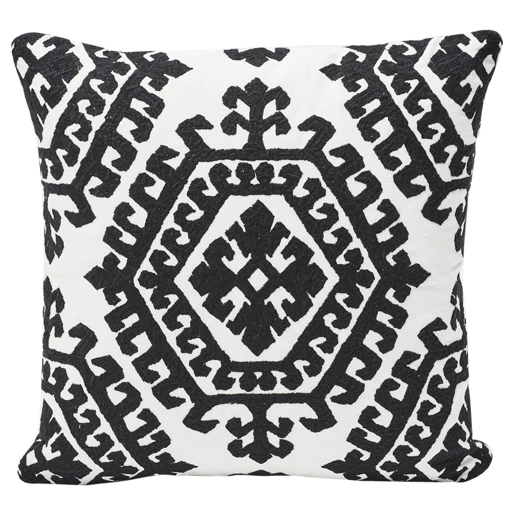 Schumacher Omar All-Over Embroidery Medallion Black Two-Sided 18" Pillow 