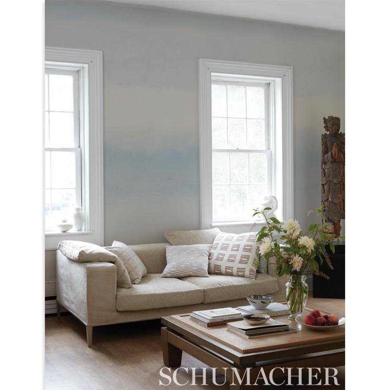 Schumacher Orissa Sisal Wallpaper Mural in Sky In New Condition For Sale In New York, NY