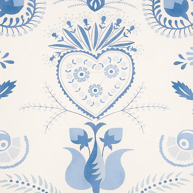 Bohemian Schumacher Orla Wallpaper Mural in Blue For Sale