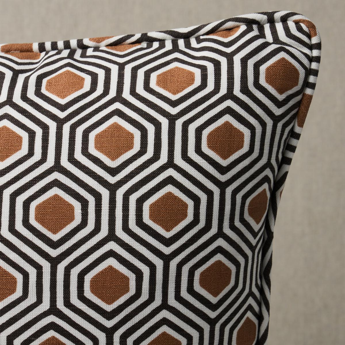 This pillow features Otis Hand Print with a self welt finish. Otis in dark neutral is a fun and cheerful geometric fabric that sits on the groovier side of preppy. Hand screen-printed in India on a cotton-linen ground, this design is full of