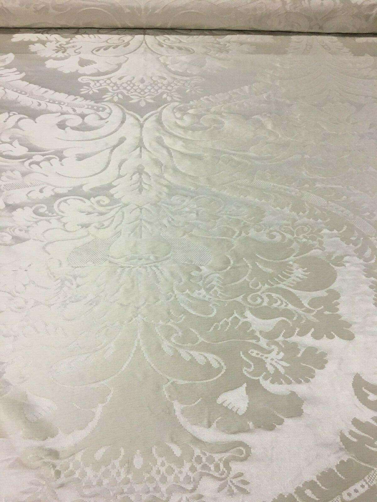 Romantic Schumacher Padova Ivory White Silk Damask Textile, Luxury Upholstery Fabric
