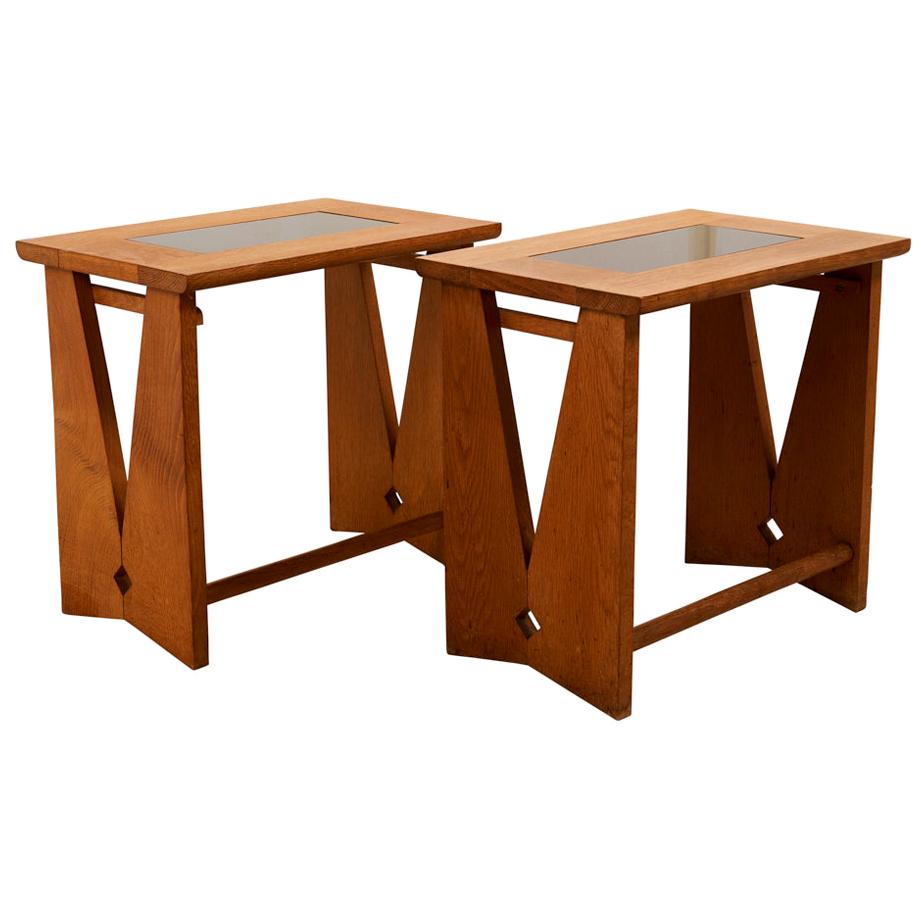 Schumacher Pair of Oak Side Tables by Guillerme & Chambron, Votre Maison Edition