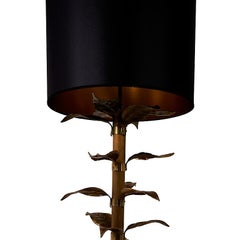 Schumacher Pair of Unique Vintage Brass Floor Lamps with Leaf Motifs