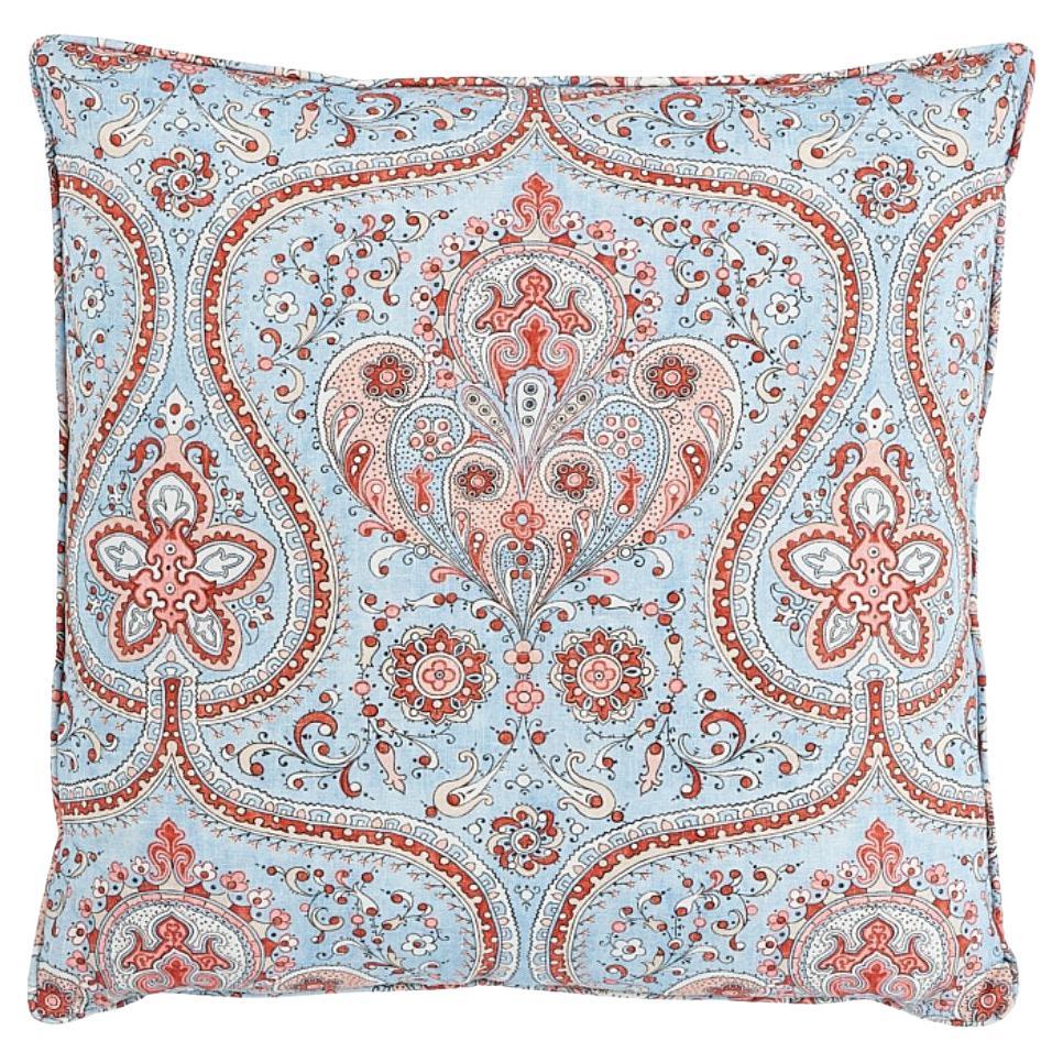 Schumacher Paisley Court 20" Pillow In Sky & Rose For Sale