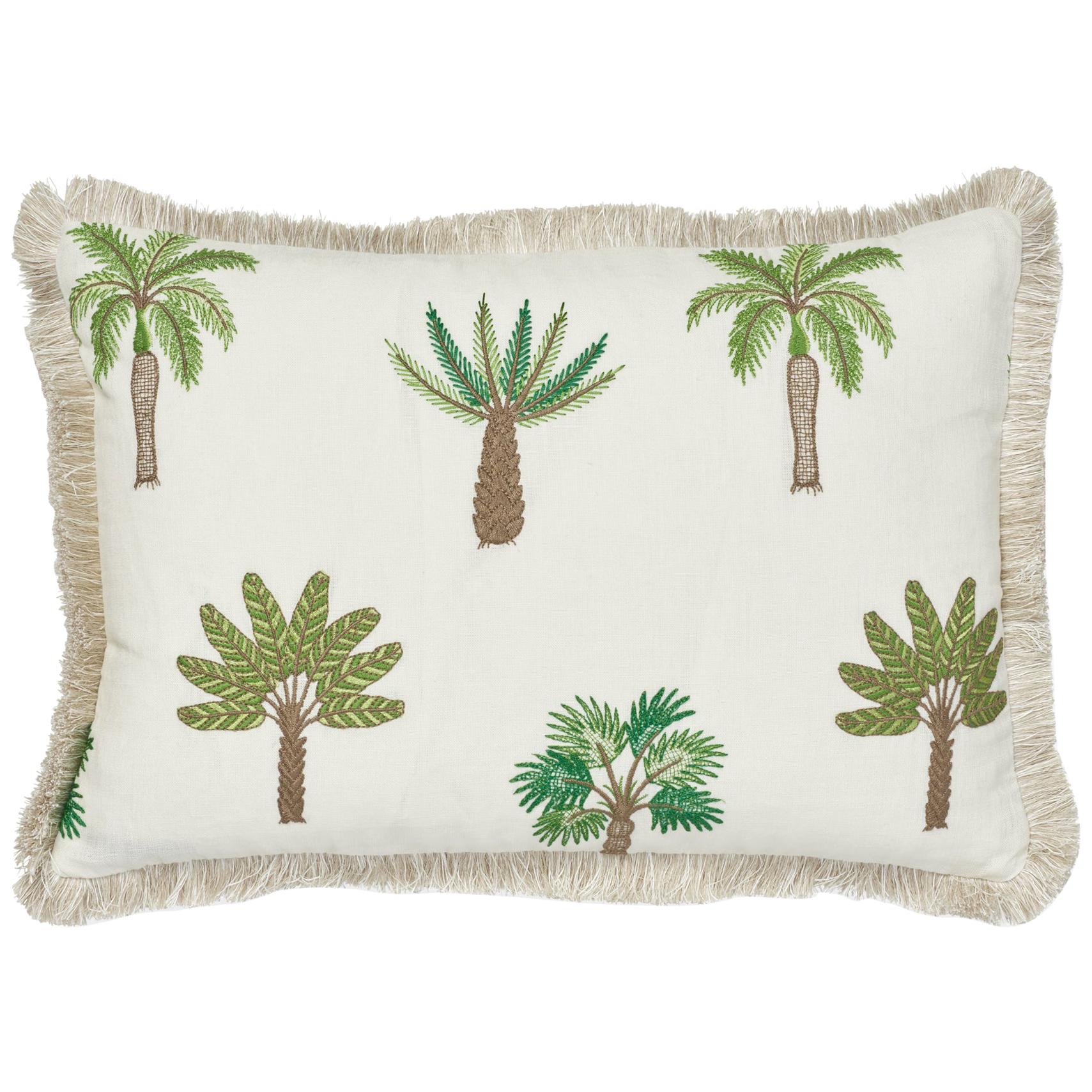 Schumacher Palmetto Beach Embroidery Green Two-Sided Linen Pillow