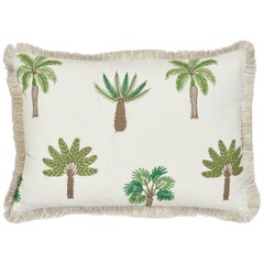 Schumacher Palmetto Beach Embroidery Green Two-Sided Linen Pillow