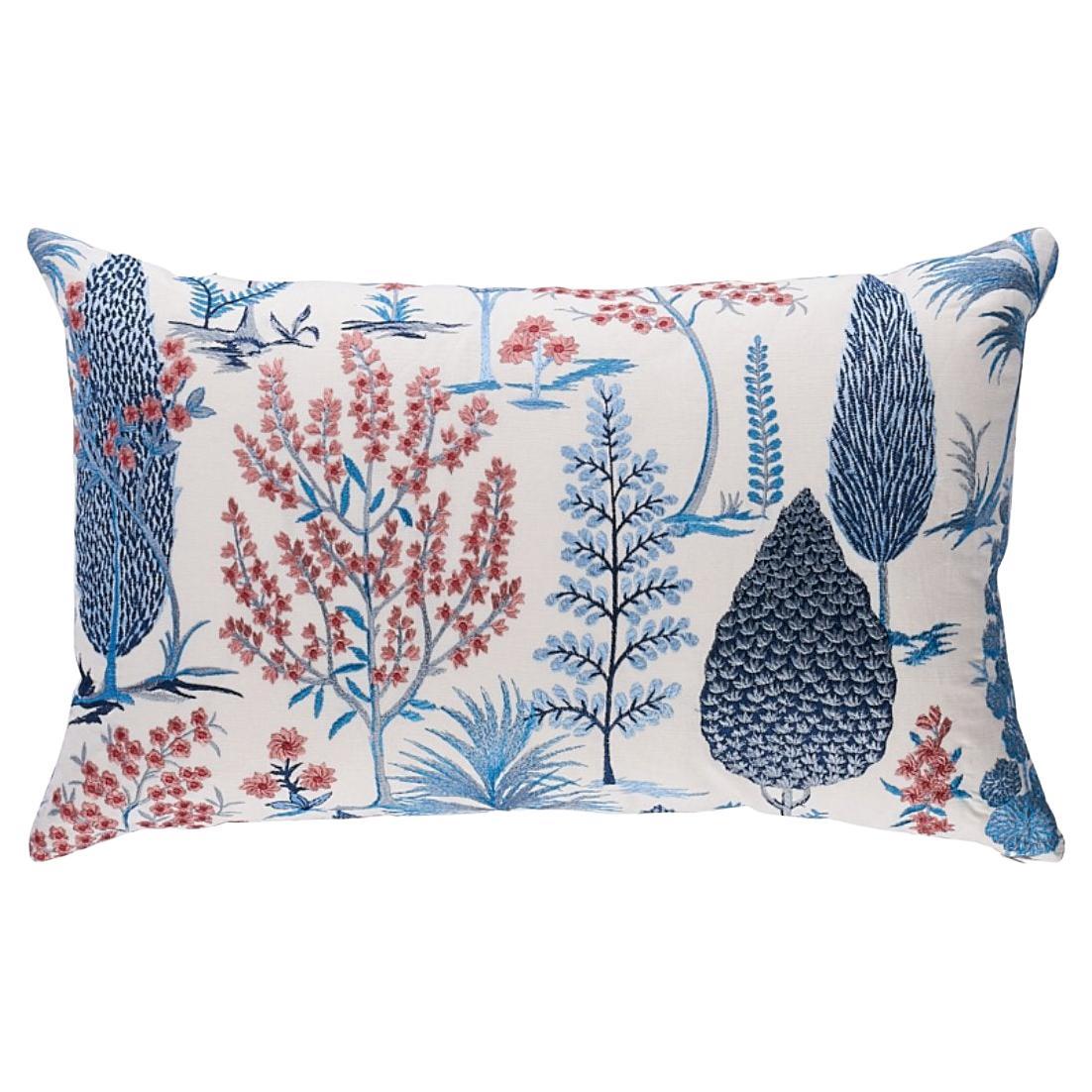 Schumacher Pandora Embroidery Pillow In Delft & Rose For Sale