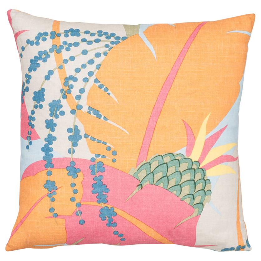 Coussin en lin à deux faces Schumacher Paul Poiret Ananas Tropical pour Schumacher