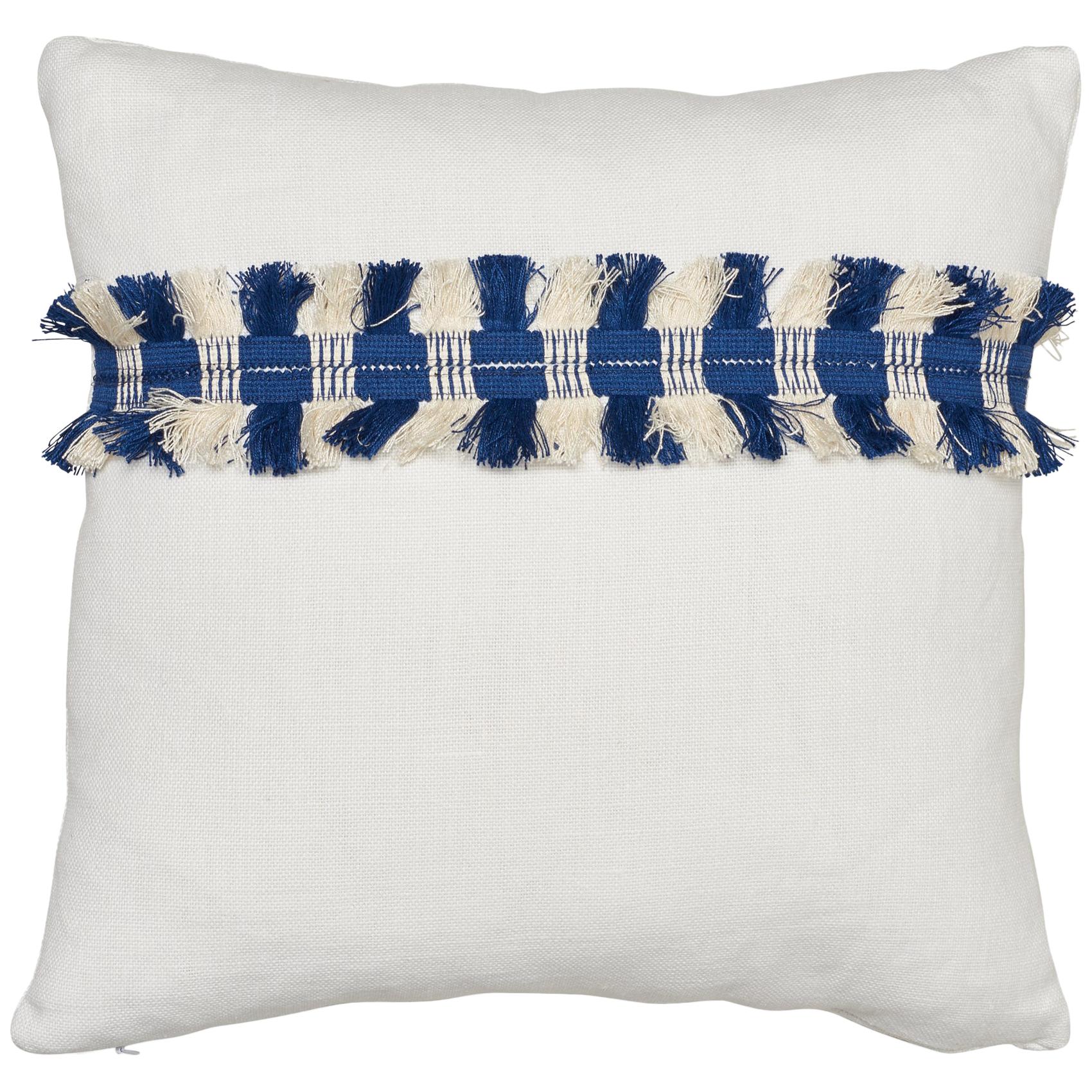 Schumacher Piet Performance Linen Blanc Two-Sided Pillow with Juno Fringe Tape