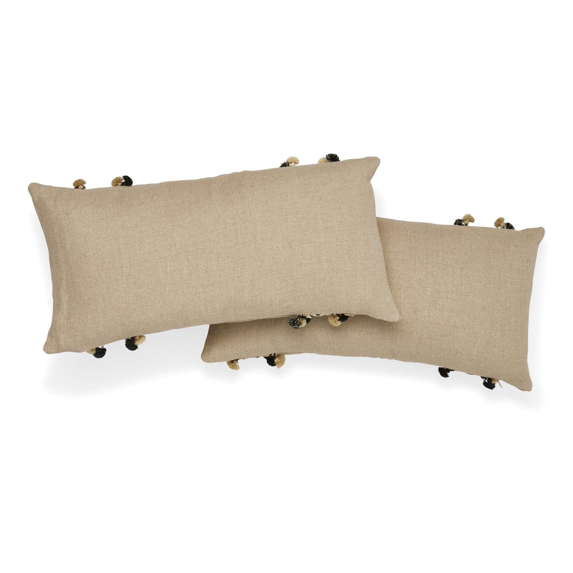 Schumacher Piet Performance Linen Flax Two-Sided Pillow with Maracana Pom Tape In New Condition For Sale In New York, NY