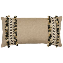 Schumacher Piet Performance Linen Flax Two-Sided Pillow with Maracana Pom Tape