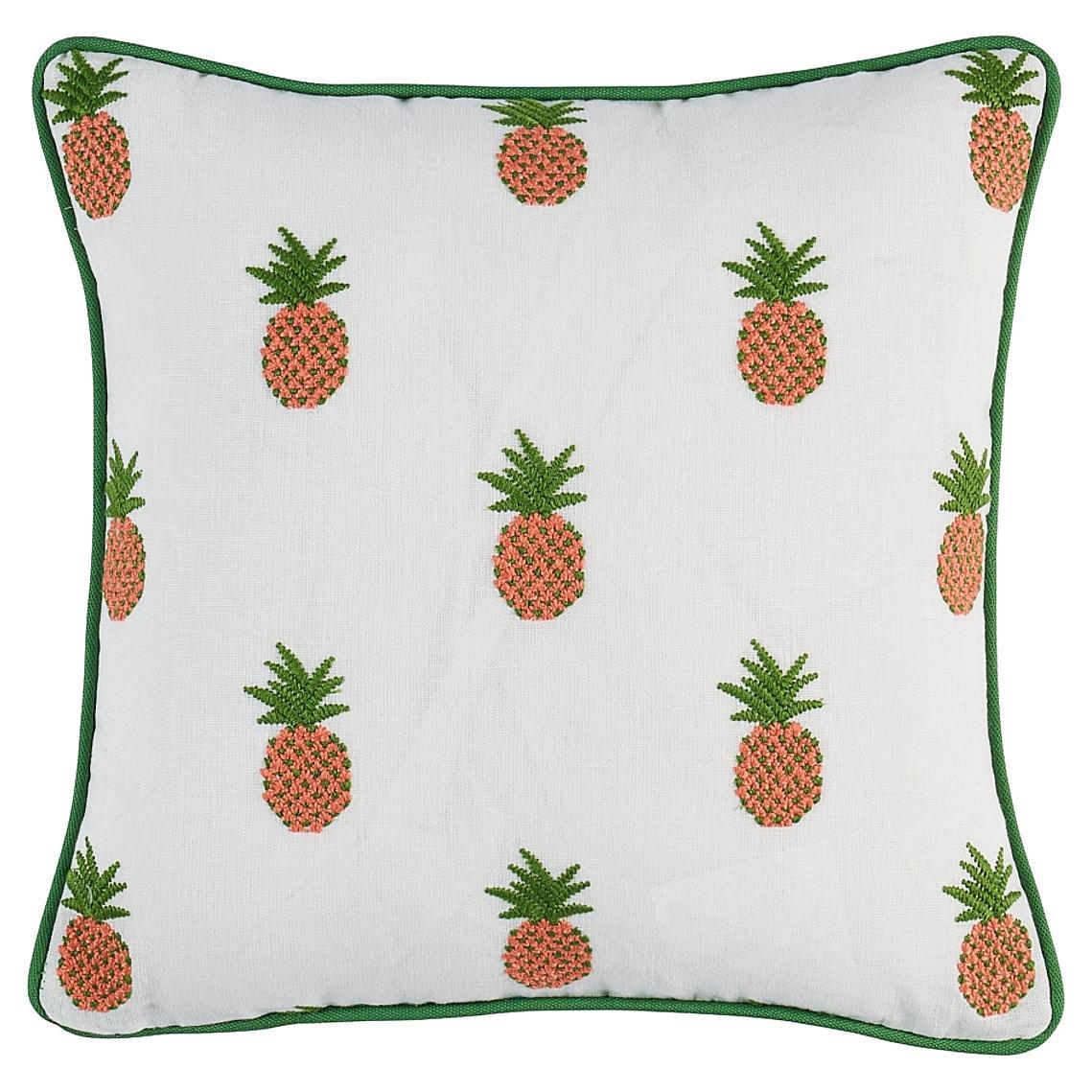 Schumacher Pineapple Embroidery 14" Pillow in Apricot/Ivory