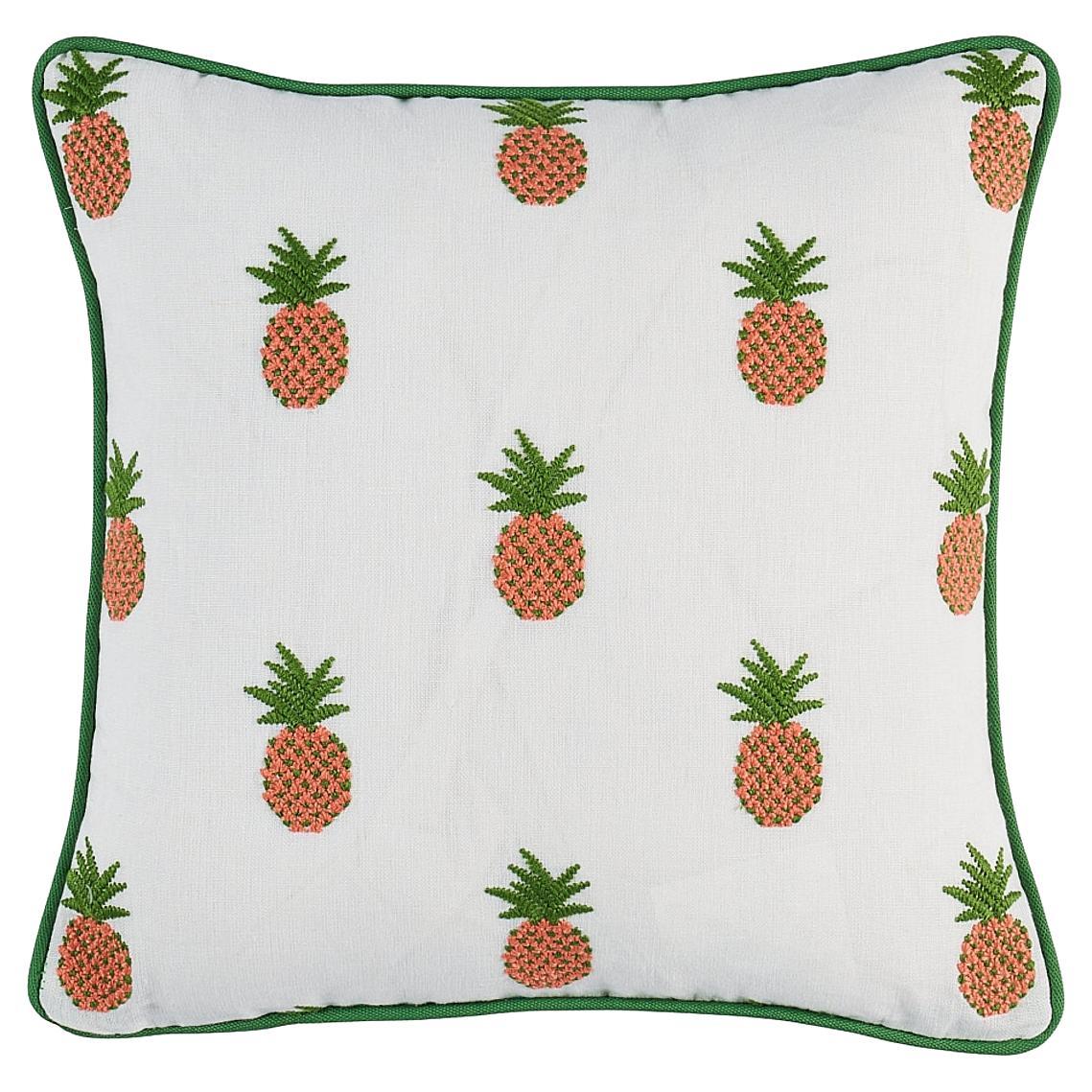 Coussin 14" brodé d'ananas de Schumacher en abricot/ivoire