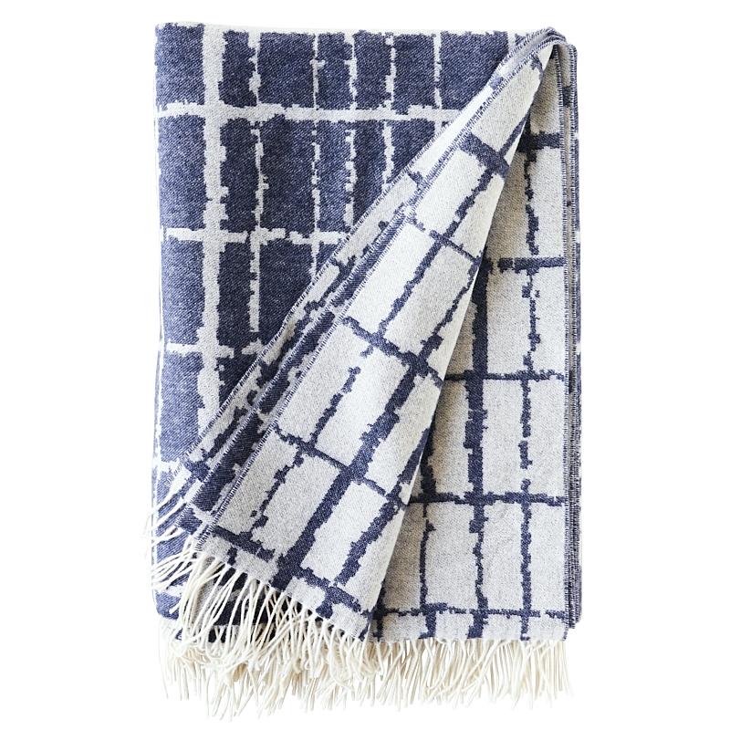 Schumacher Plaid Throw in Navy For Sale