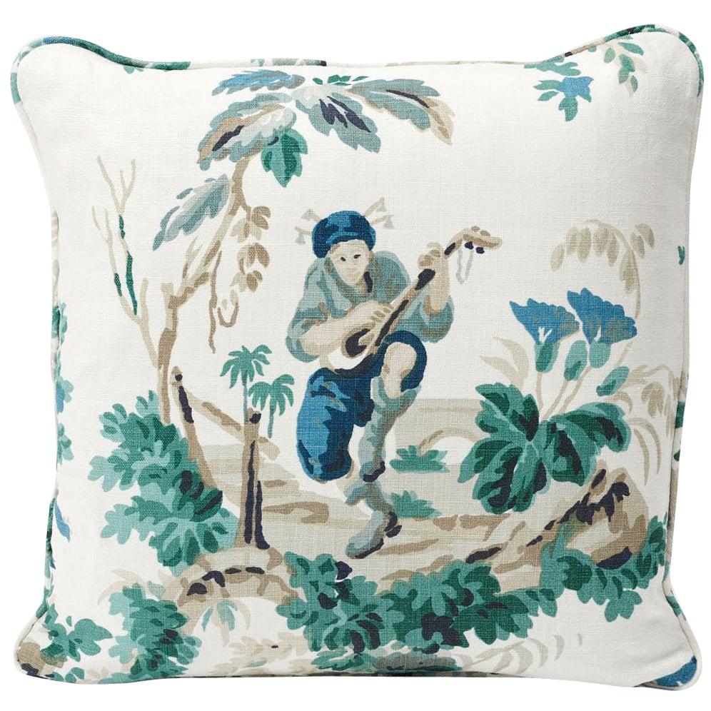 Coussin Schumacher à deux faces en lin vert émeraude champêtre Plaisirs De La Chine