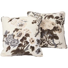 Schumacher Pyne Hollyhock Floral Chintz Charcoal Two-Sided Pillow, Pair