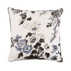 Schumacher Pyne Hollyhock Floral Chintz Charcoal Two-Sided 22" Cotton Pillow