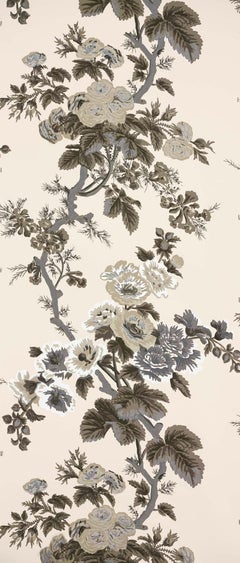 Schumacher Pyne Hollyhock Floral Chintz Charcoal Wallpaper